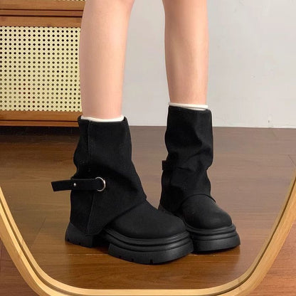 Damen Winterboots Elegantes Falten-Design Warm - BerlinGlamour