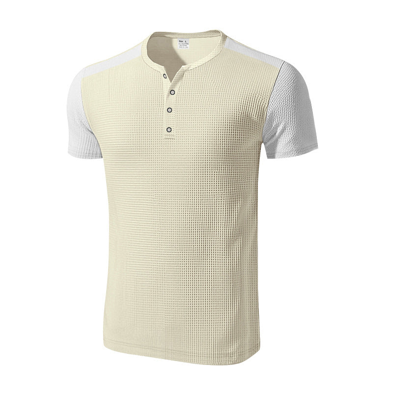 Herren T-Shirt Kurzarm mit Struktur Optik und Knöpfen
