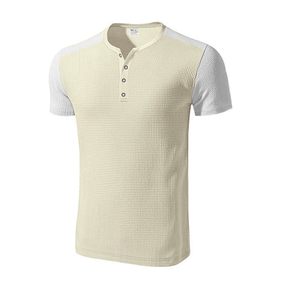 Herren T-Shirt Kurzarm mit Struktur Optik und Knöpfen