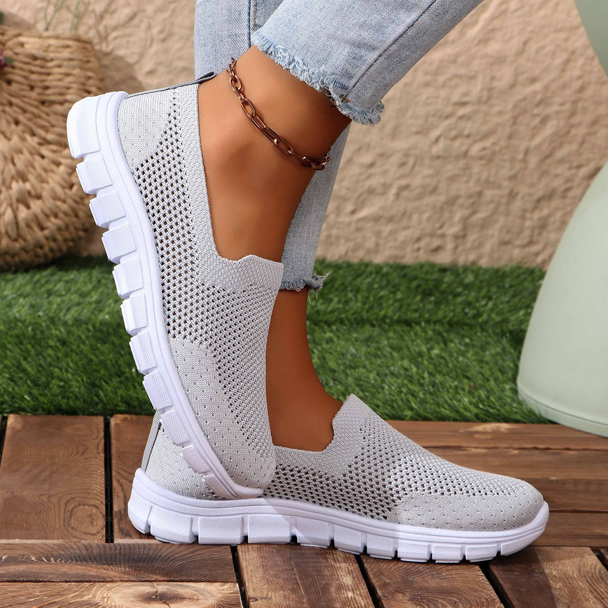 Damen Slip-On Schuhe Leicht Atmungsaktiv Netzstoff