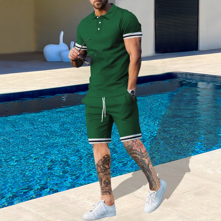 Herren Poloshirt und Shorts Set Atmungsaktiv Sommer