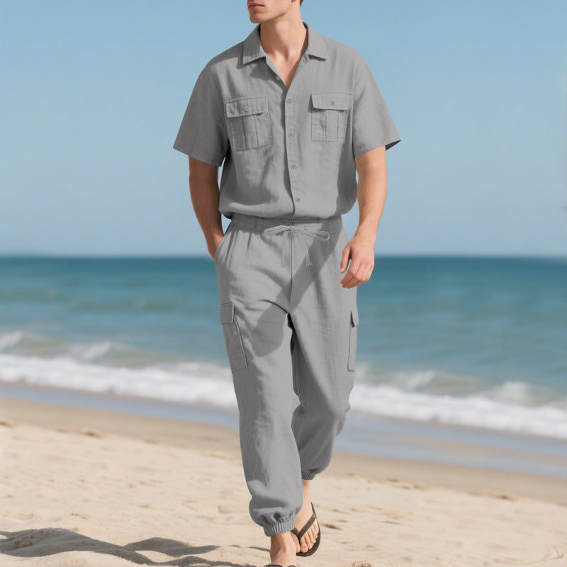 Herren Freizeitset Bequem Elastisch Mit Taschen