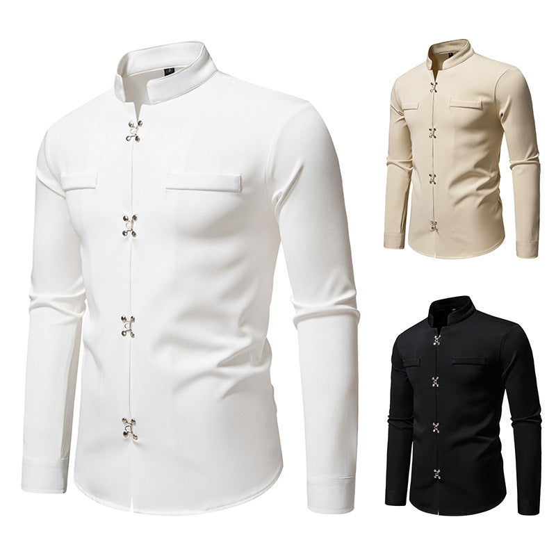 Herren Hemd Asiatisch Knopf Design Elegant