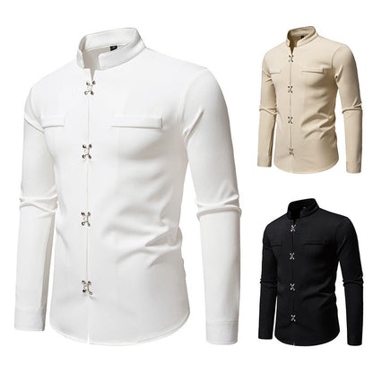 Herren Hemd Asiatisch Knopf Design Elegant