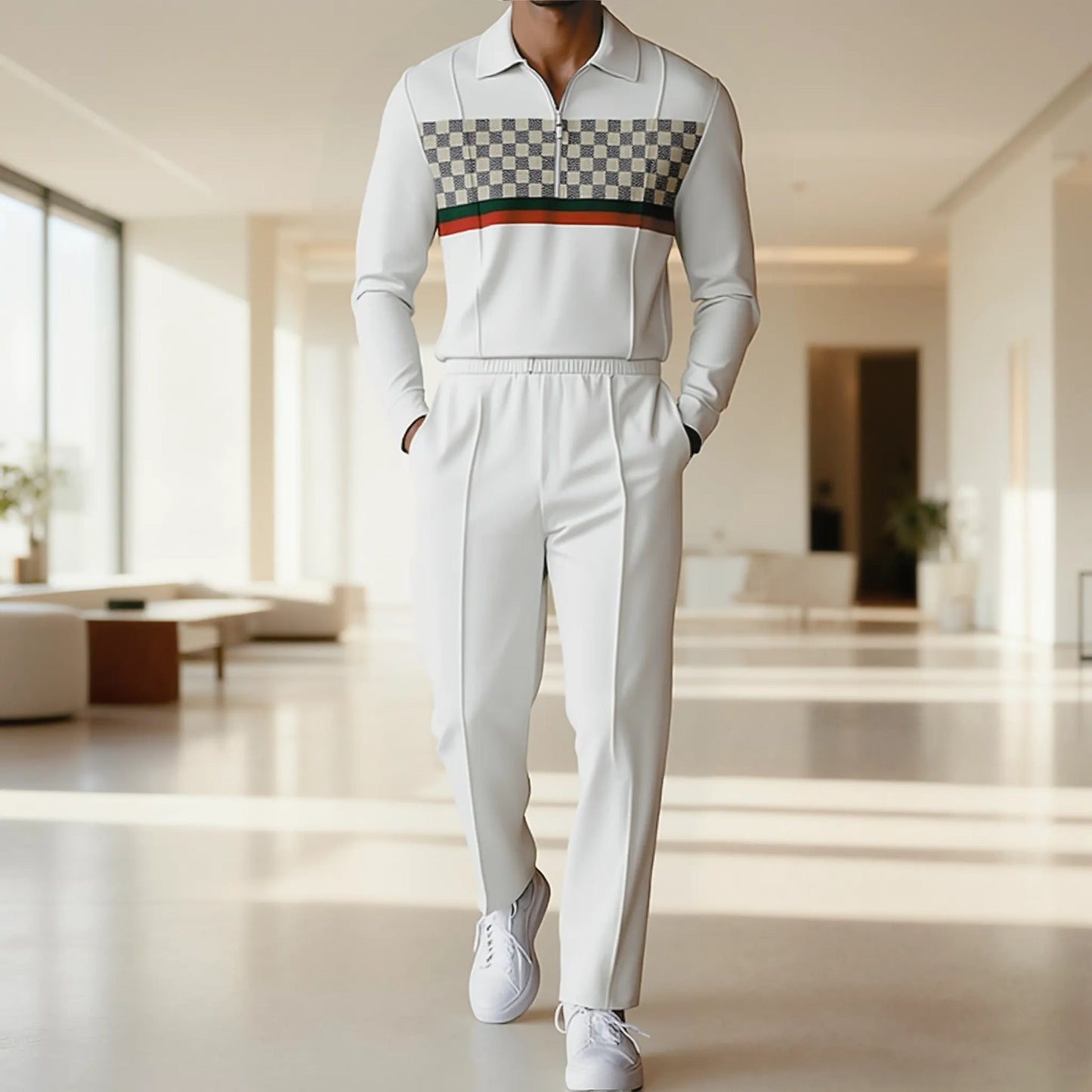 Herren Langarmshirt Modern mit Reißverschluss Blockdesign