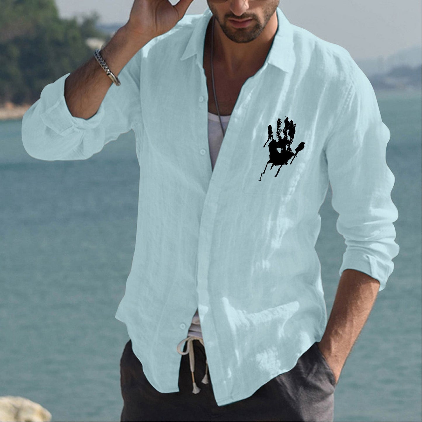 Herren Leinenhemd Sommerlich Bunt Modern