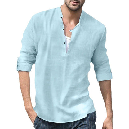 Herren Hemd Modern Stehkragen Knopfleiste Slim Fit
