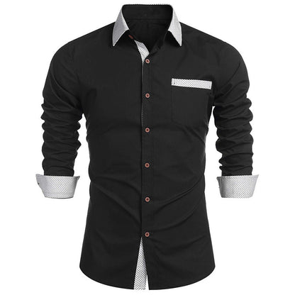 Herren Langarmhemd Elegant Kontrastdetails Slim Fit - BerlinGlamour