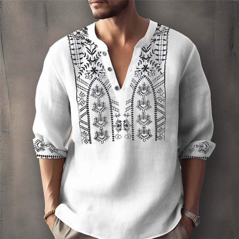 Herren Leinenhemd Traditionelles Handstickdesign Elegent - BerlinGlamour