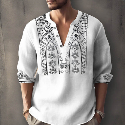 Herren Leinenhemd Traditionelles Handstickdesign Elegent - BerlinGlamour