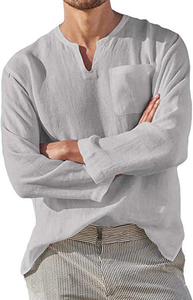 Herren Langarmshirt V-Ausschnitt mit Brusttasche Sportlich