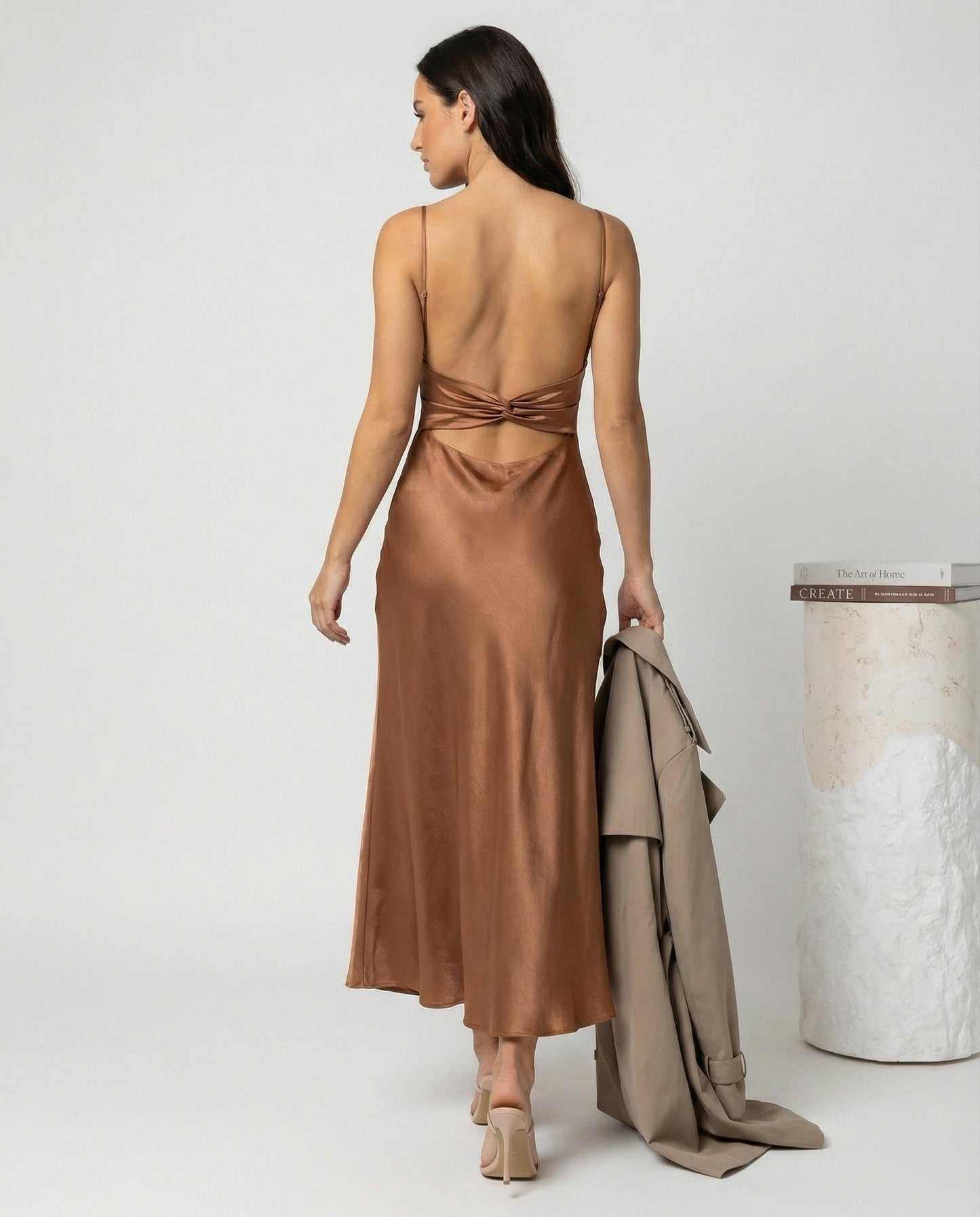 Damen Maxikleid Satin mit Spaghettiträgern Elegant