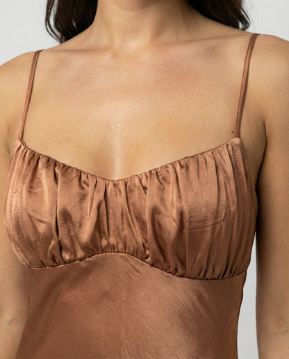 Damen Maxikleid Satin mit Spaghettiträgern Elegant