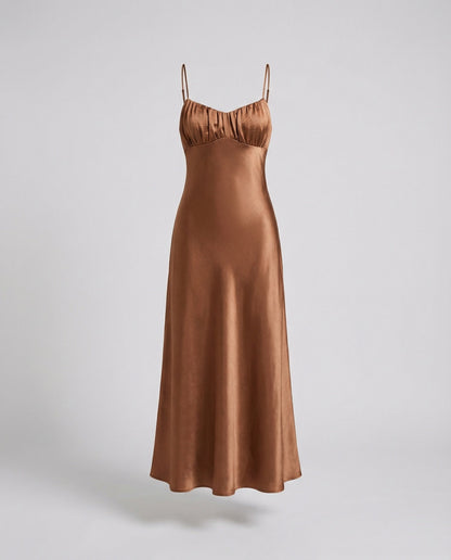 Damen Maxikleid Satin mit Spaghettiträgern Elegant