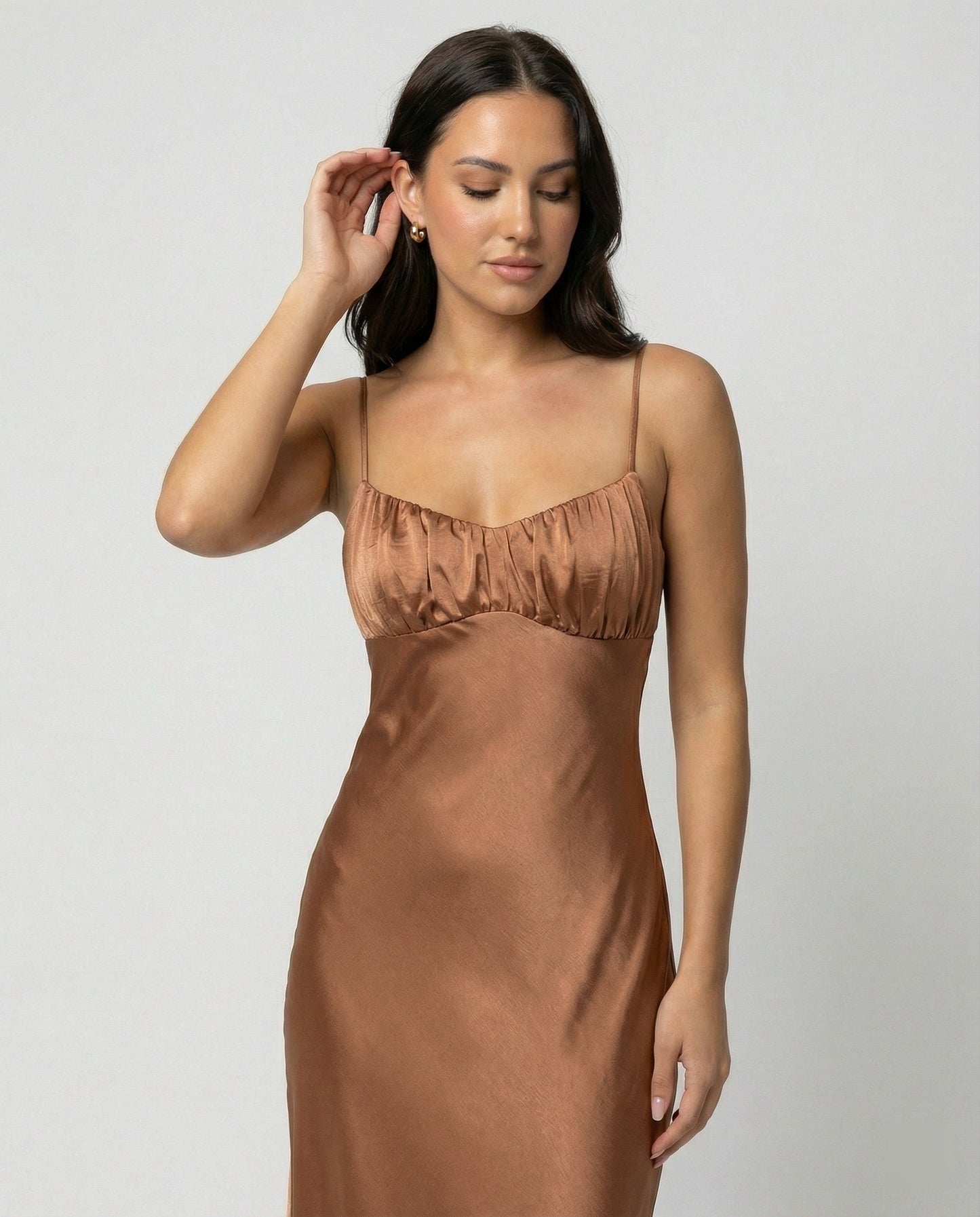 Damen Maxikleid Satin mit Spaghettiträgern Elegant