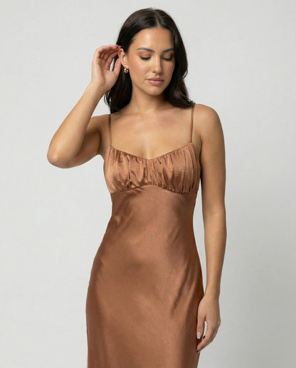 Damen Maxikleid Satin mit Spaghettiträgern Elegant