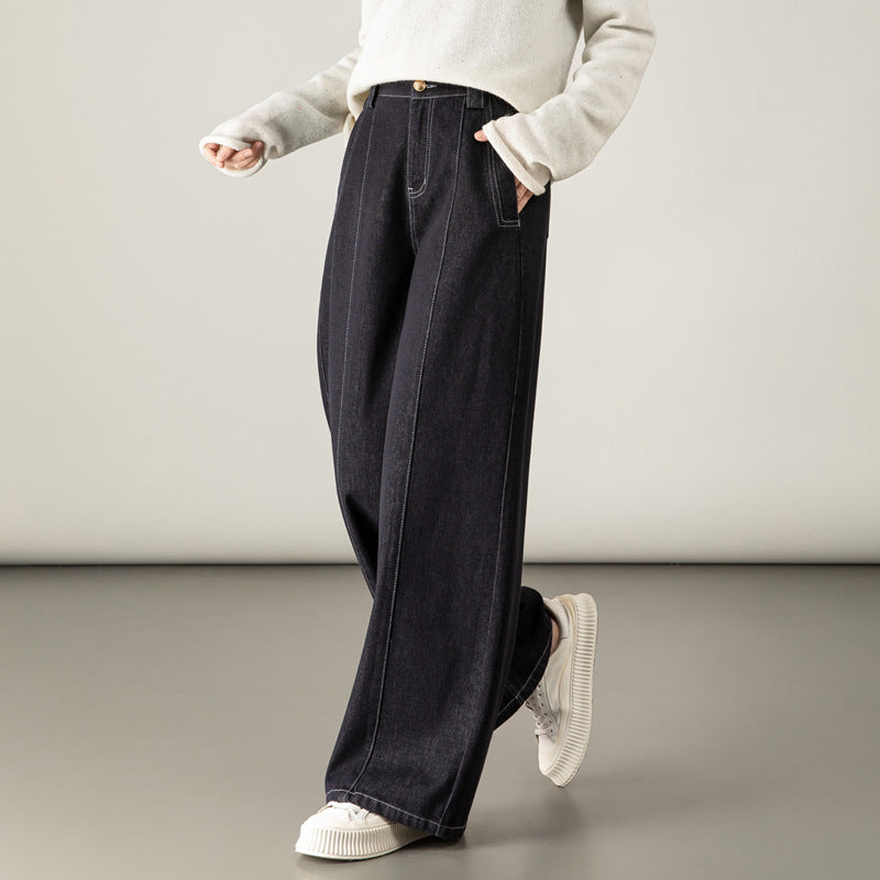 Damen High Waist Jeans Hose Weite Bein Modern