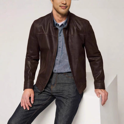 Herren Lederjacke Elegant Strukturiert Schwarzes Leder
