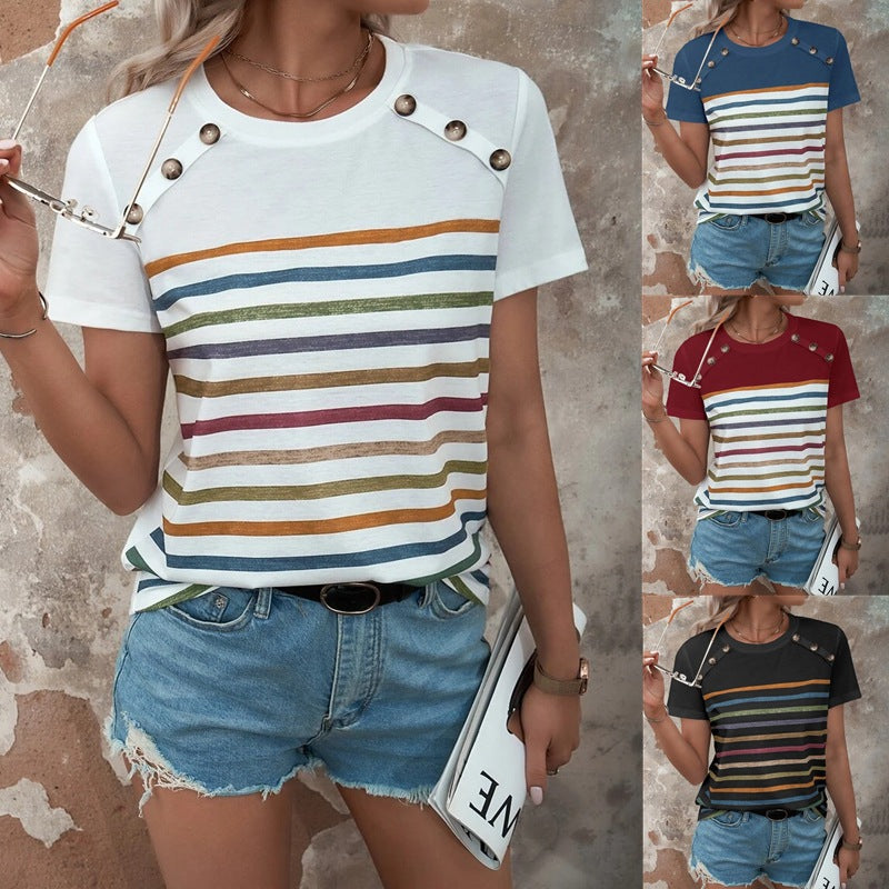 Damen T-Shirt Gestreift Rundhals Modern