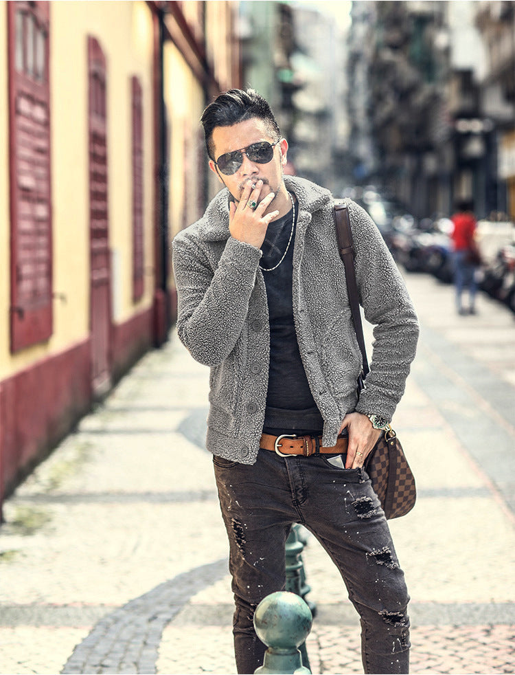 Herren Winterjacke Gefüttert Knopfverschluss Modern