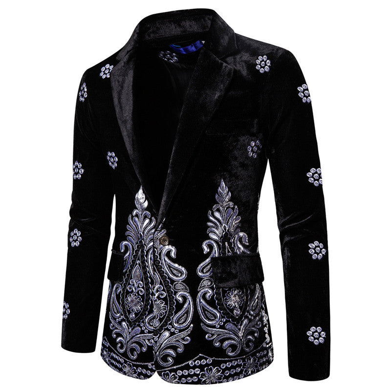Eleganter Herren Blazer Samt schwarz mit Stickerei
