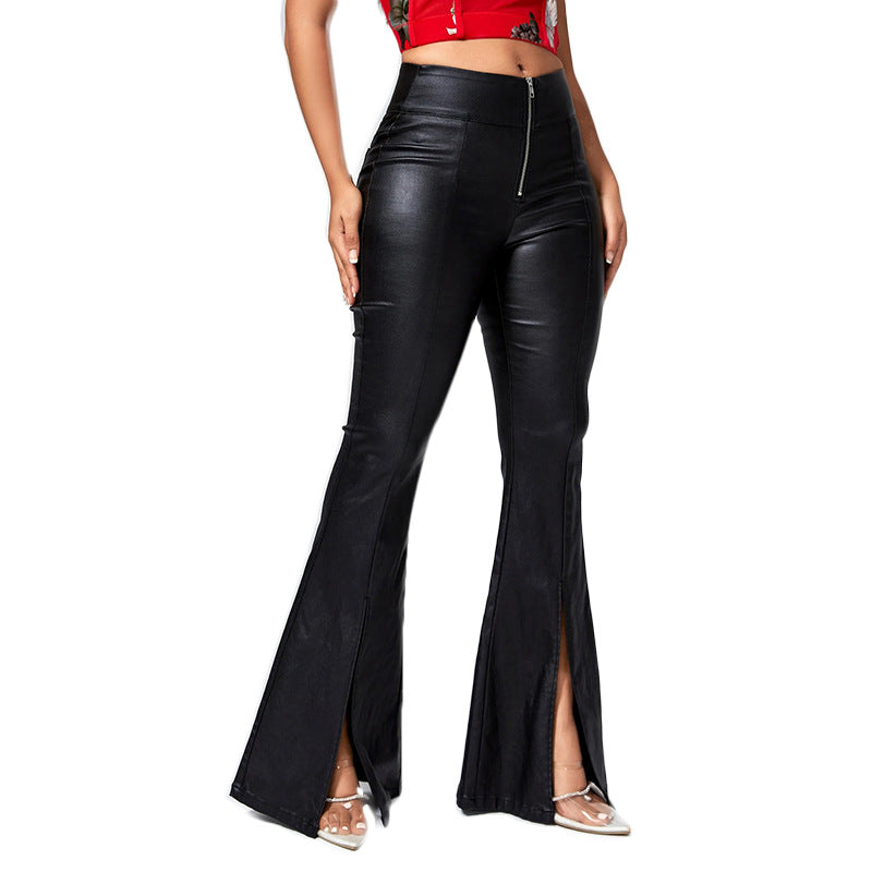 Damen Ledermodehose Schlitze Seitenlänge Schwarz - BerlinGlamour