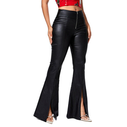 Damen Ledermodehose Schlitze Seitenlänge Schwarz - BerlinGlamour