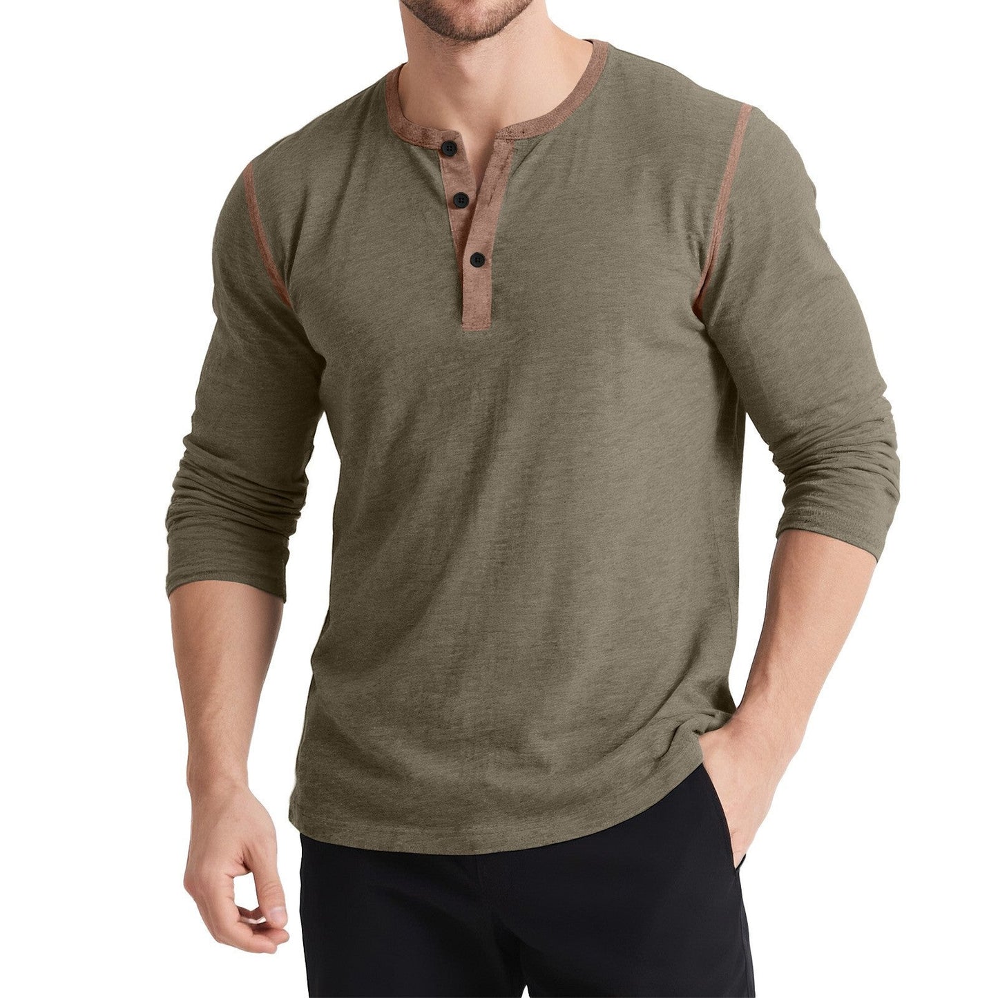 Herren Longsleeve Oberteil Sportlich Knopfleiste Modern