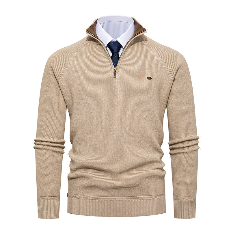 Herren Strickpullover Eleganter Stehkragen Reißverschluss Modern