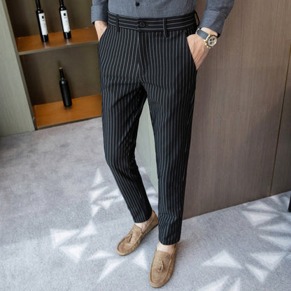Herren Anzughose Nadelstreifen Elegant Schwarz