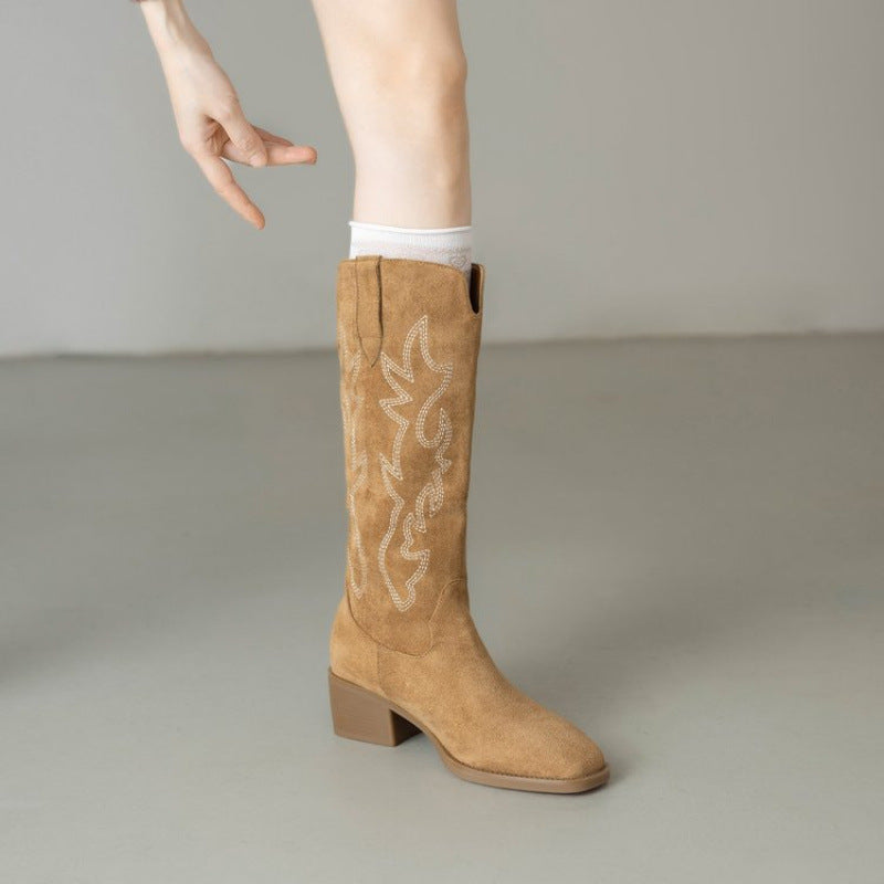 Damen Stiefel mit Stickerei Komfort Absatz Höhe