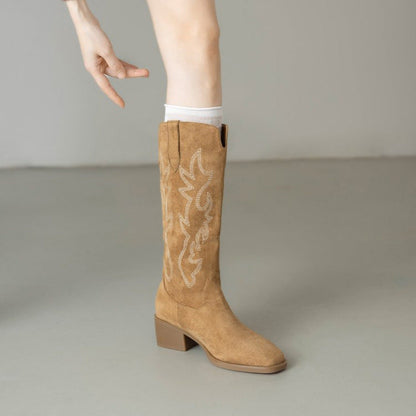 Damen Stiefel mit Stickerei Komfort Absatz Höhe