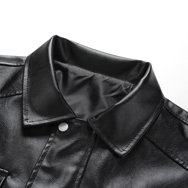 Herren Lederjacke Modern Elastisch Slim Fit Schwarz