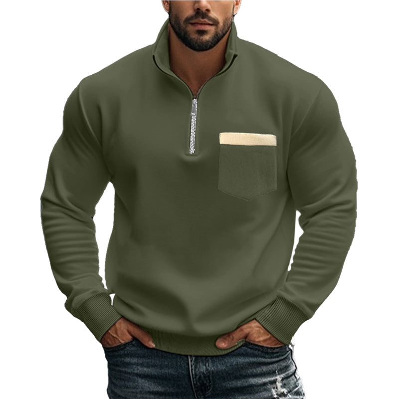 Herren Sweatshirt Reißverschluss Brusttasche Sportlich Modern