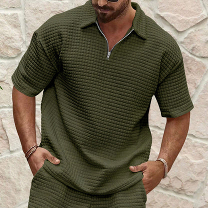 Herren T-Shirt Kurzarm Strukturiert Moderner Kragen