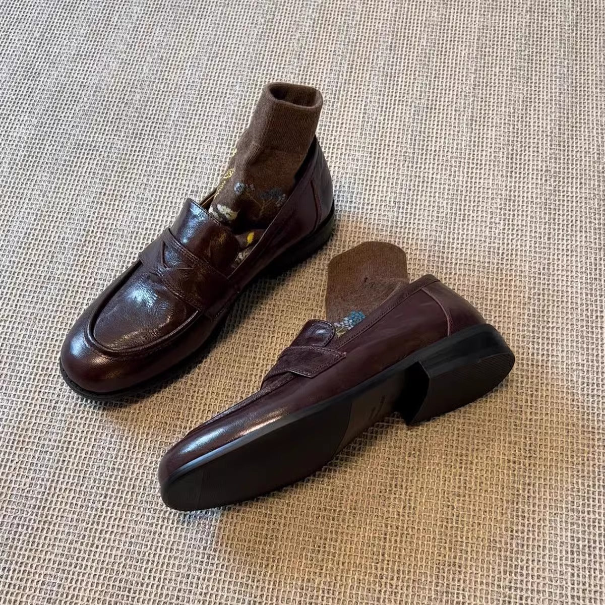 Damen Mokassins Leder Elegante Schlupfschuhe Schwarz