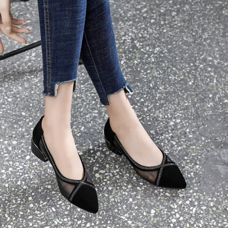 Damen Pumps Hochhackig Transparent Mesh Glitzerdetail