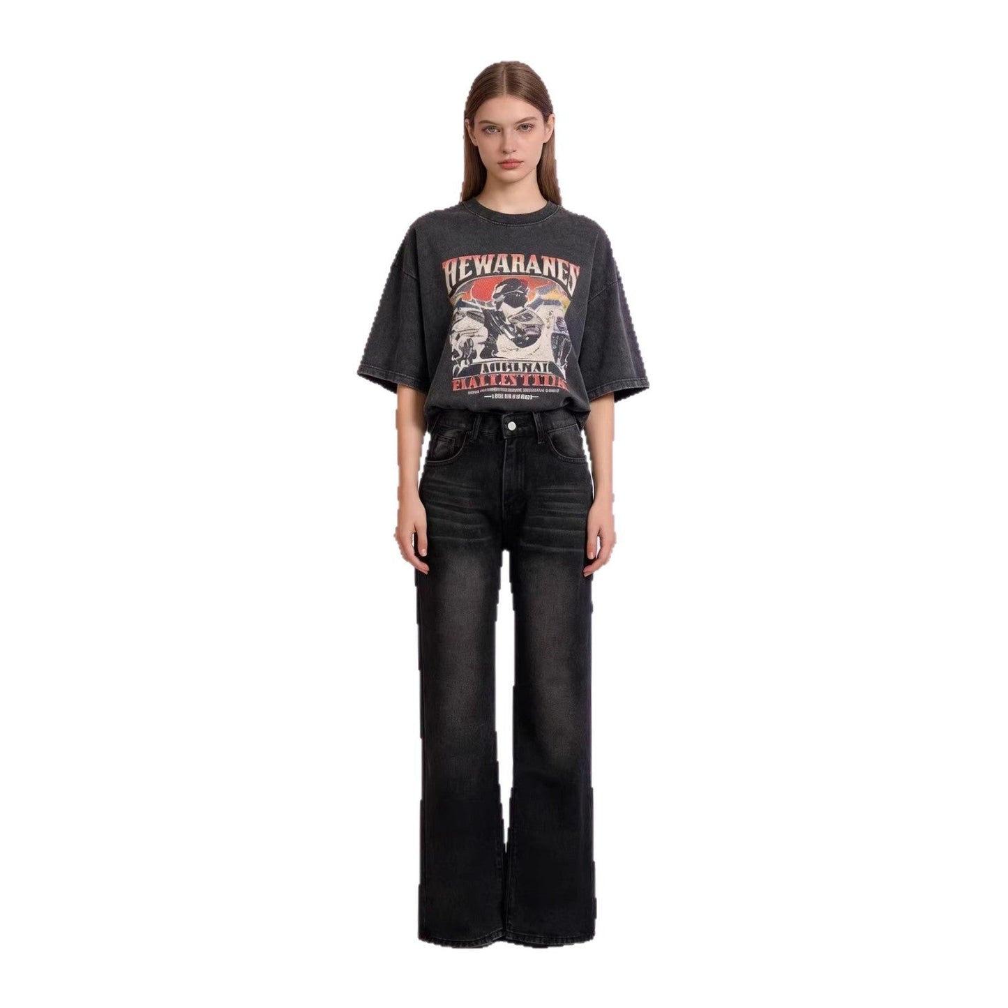 Damen High-Waist Jeans Weite Bein Slim Fit
