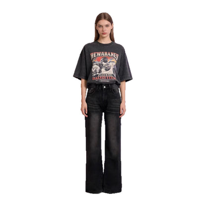 Damen High-Waist Jeans Weite Bein Slim Fit