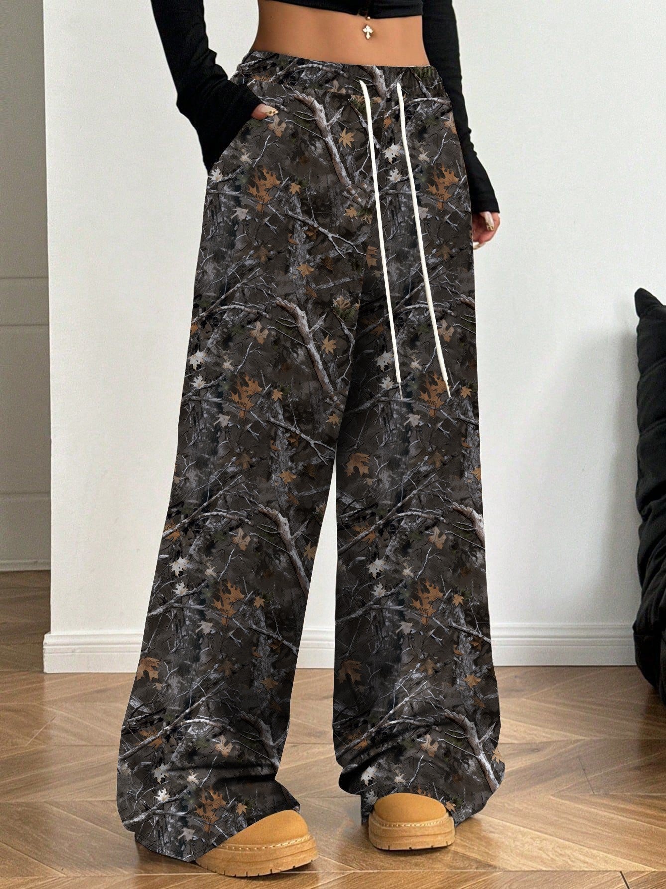 Damen Cargohose Hochtailliert Allover-Muster Trendy