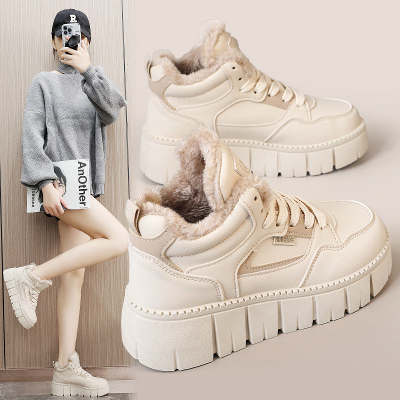 Damen Sneaker High-Top Plateau Schuhe Warm Fleece Innenfutter - BerlinGlamour