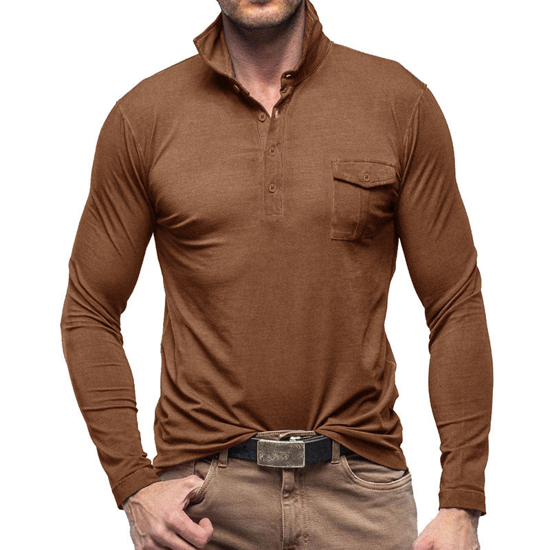 Herren Poloshirt Langarm Moderner Stehkragen Slimfit