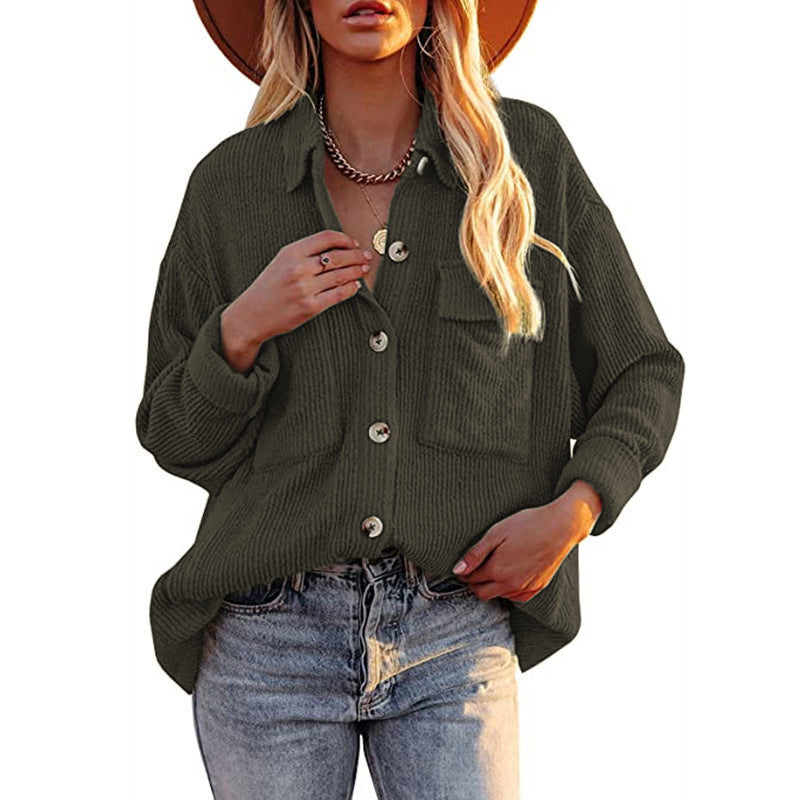 Damen Strickjacke Lässig mit Knöpfen und Taschen