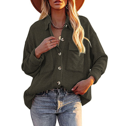 Damen Strickjacke Lässig mit Knöpfen und Taschen