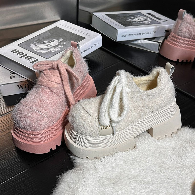 Damen Plateau Sneaker Atmungsaktiv Mit Kuscheligem Obermaterial