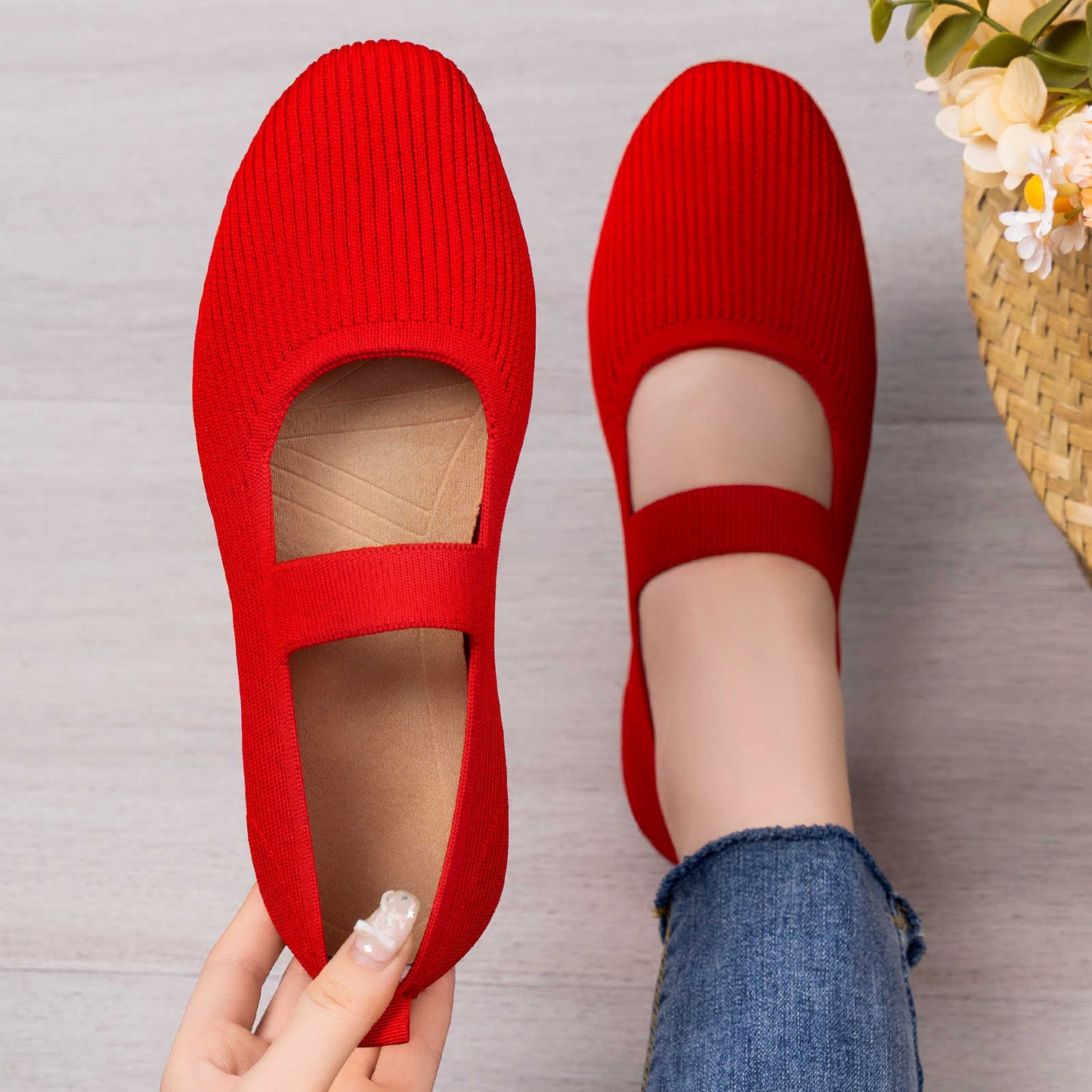 Damen Ballerinas Bequem Flexibel mit Verstellbarem Riemen - BerlinGlamour
