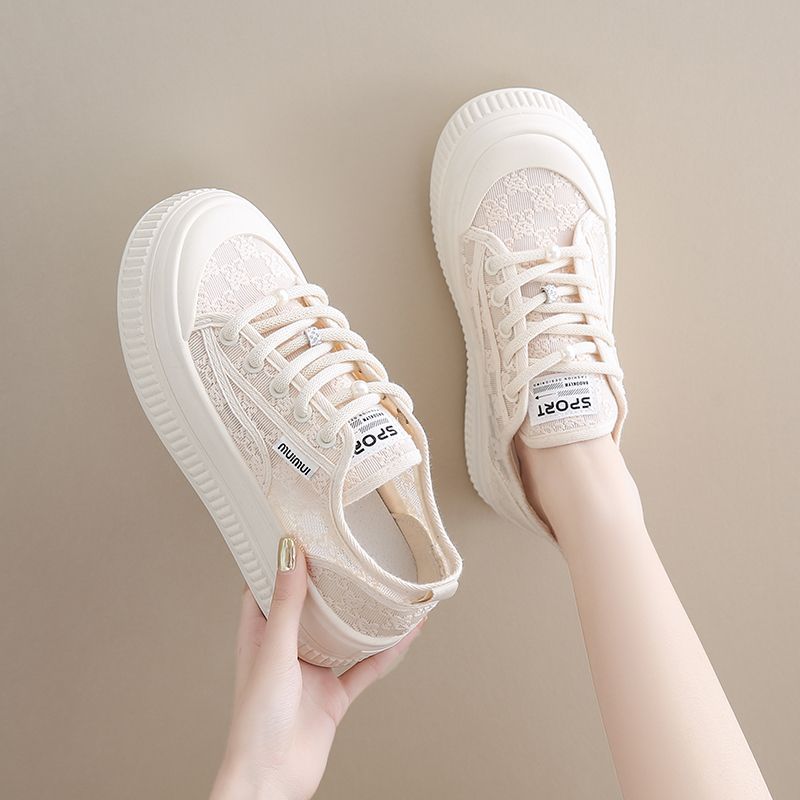 Damen Plateau Sneaker Komfortabel Spitze Weiße Schuhe