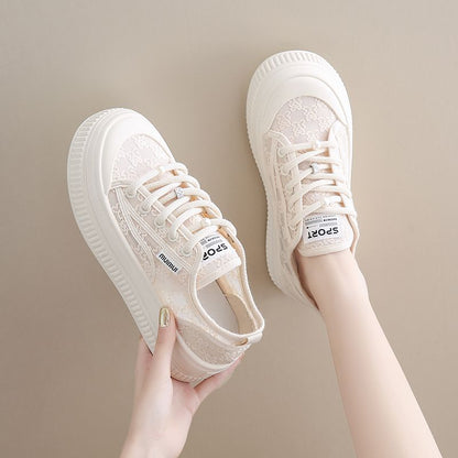Damen Plateau Sneaker Komfortabel Spitze Weiße Schuhe