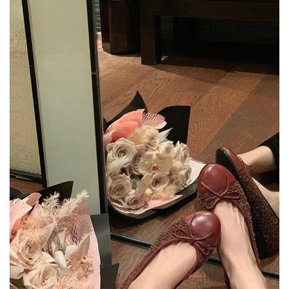 Damen Ballerinas Bequem Schnürsenkel Elegante Schleife