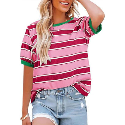 Damen T-Shirt Kurzarm Streifen Rundhals Modern